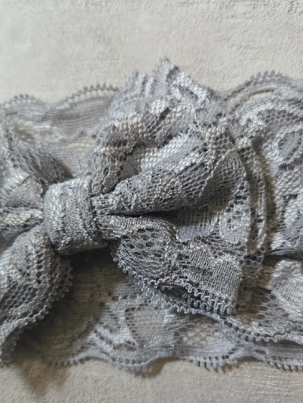 Baby Girl Grey Lace Stretch Bow Headband Floral Toddler Hair Band Accessory